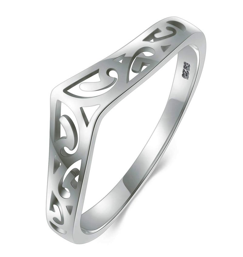 BORUO 925 Sterling Silver Ring Filigree Thumb Chevron High Polish Comfort Fit Band Ring Size 6 - Image 1